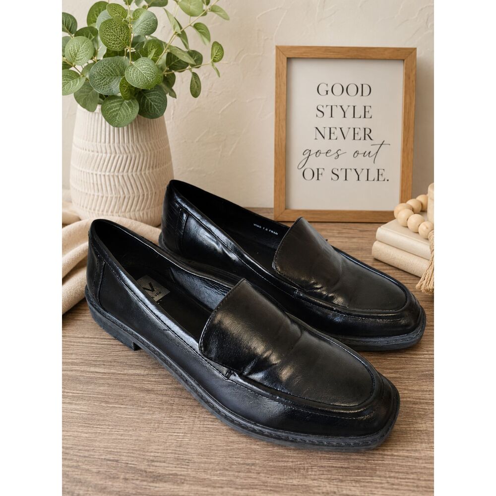 DV by Dolce Vita Black Faux Leather Loafer Slip On Shoes Women's 7.5 Classic